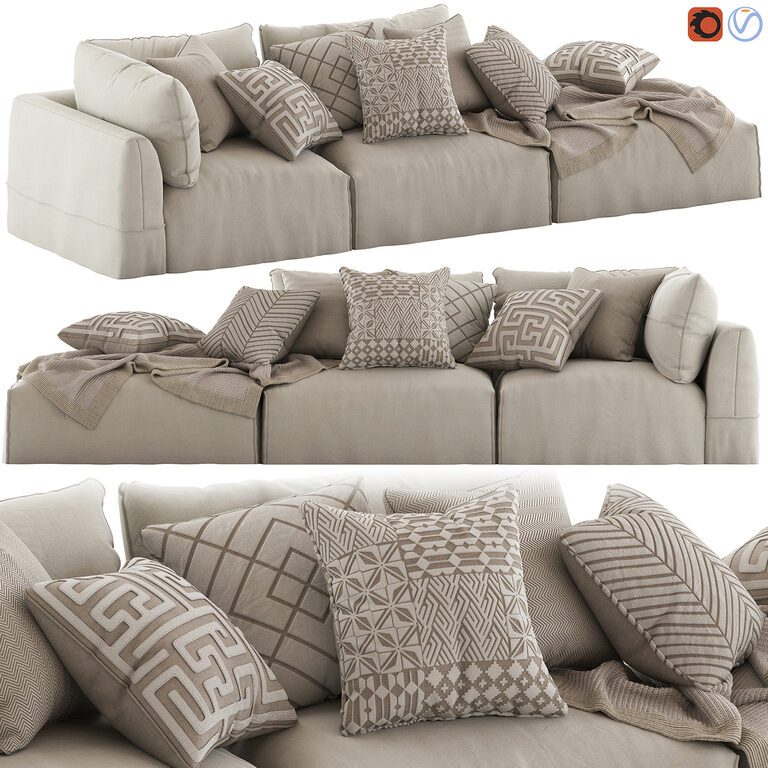 Бежевый диван Globewest Cove Seamed  (102186), 3д модель 1