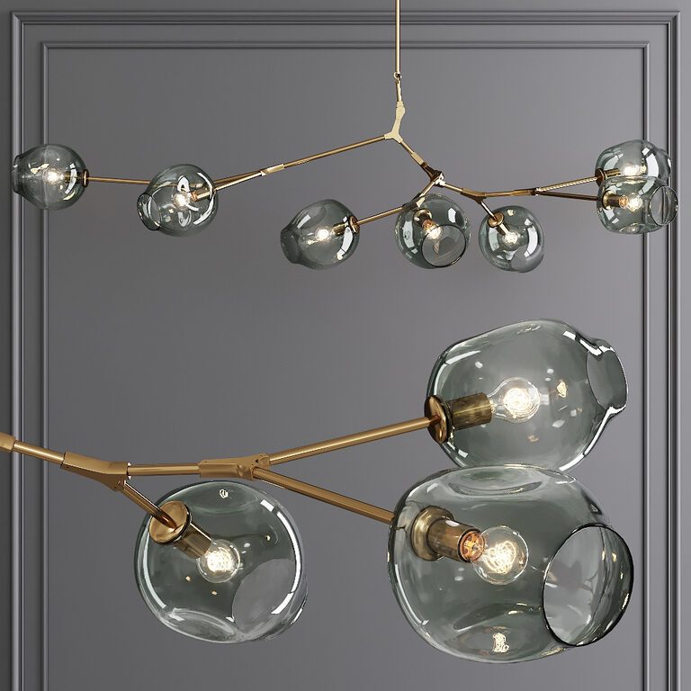 7-globe Branching Bubble Brushed Brass and Dark Green Glass Chandelier ...