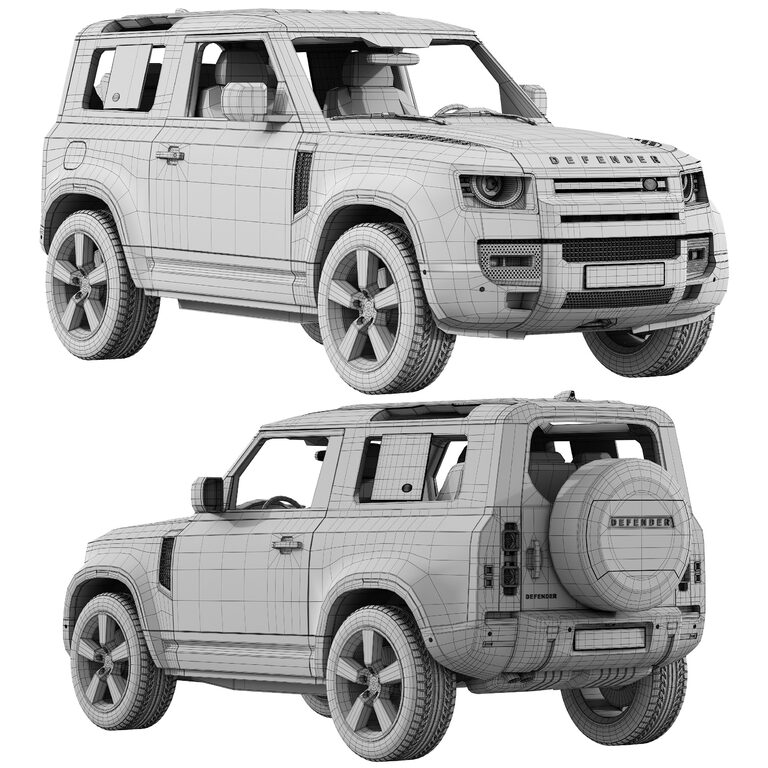Defender Rims 3d Model Land Rover Defender 90 (107175) 3D model - Download 3D model Land Rover ...