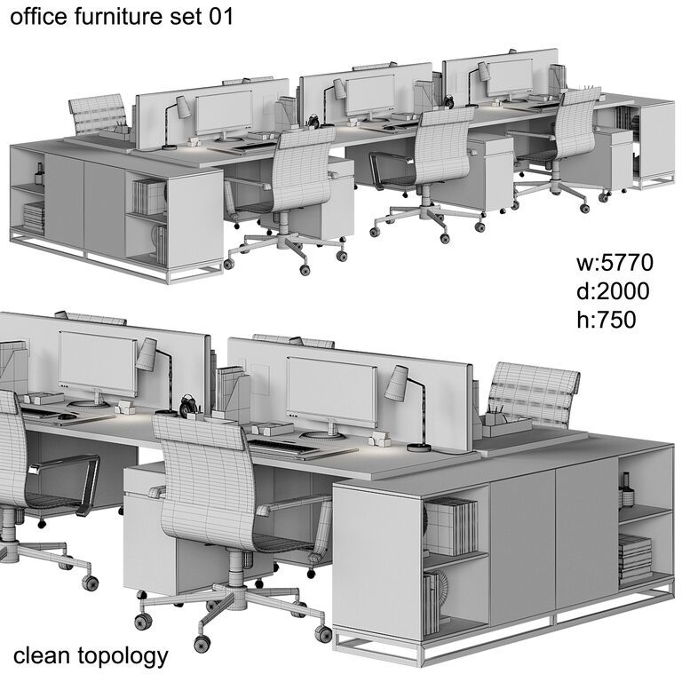 Office Furniture Set 01 (107584) 3D model - Download 3D model Office ...