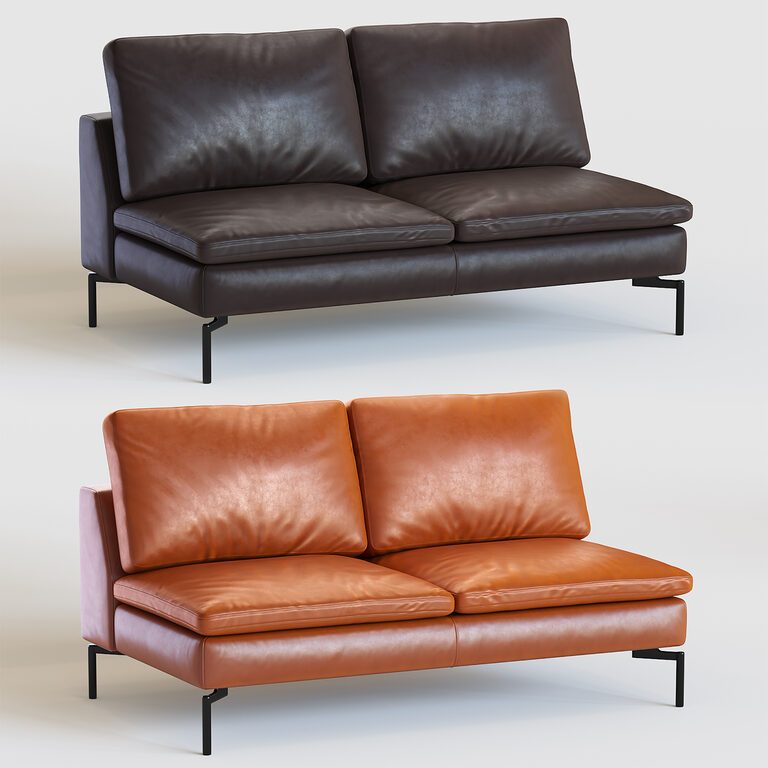New standard armless leather sofa (115978), 3d model 1