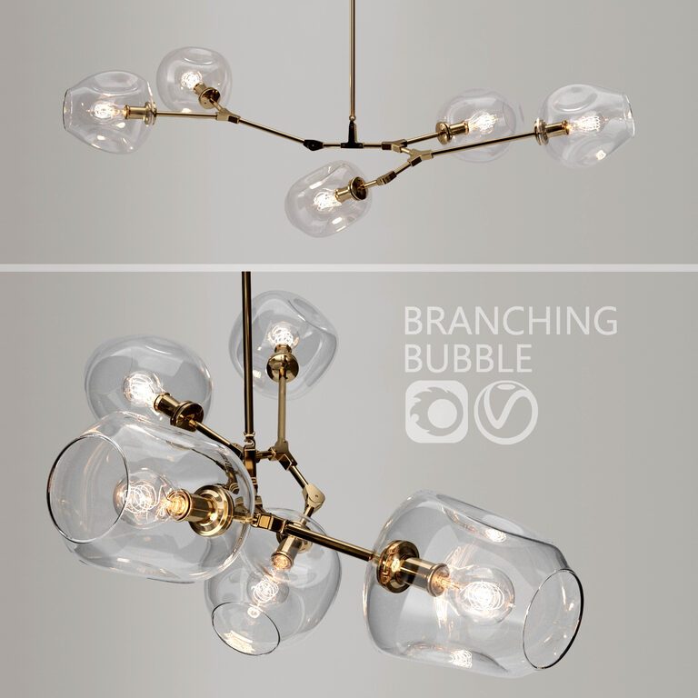 Clearglass Gold Branching bubble 5 lamps  (124356), 3d model 1