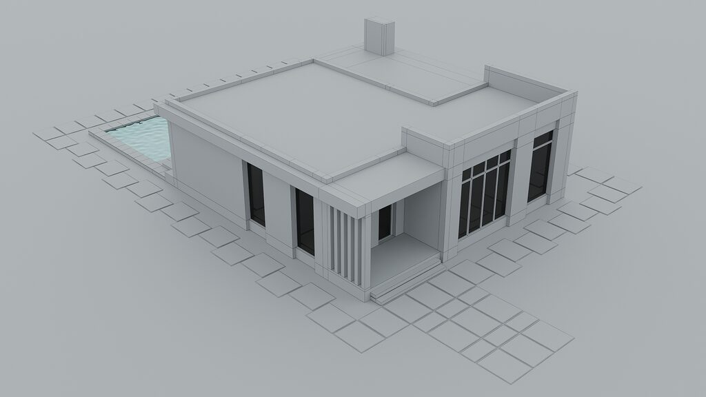 Сучасний котедж з басейном (124453), 3d модель 1