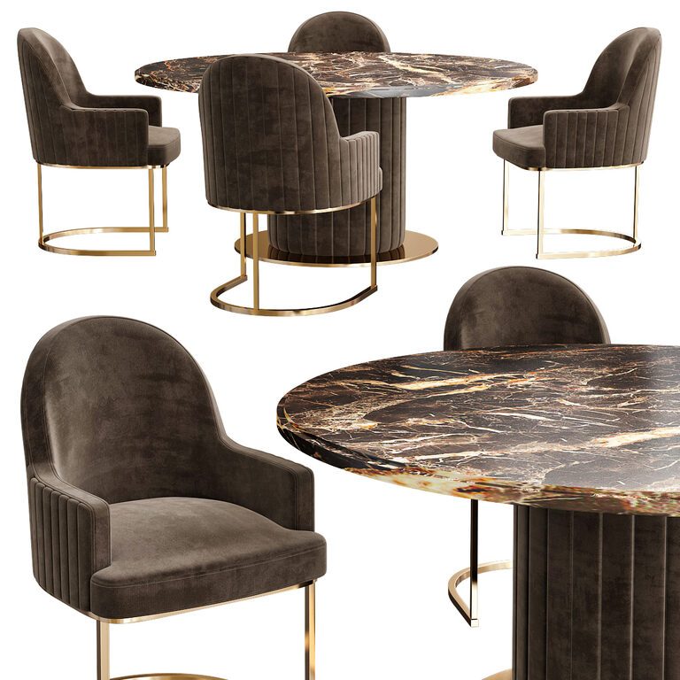 Italian Designer Marble Round Dining Table And Chairs Set (126039) 3D ...