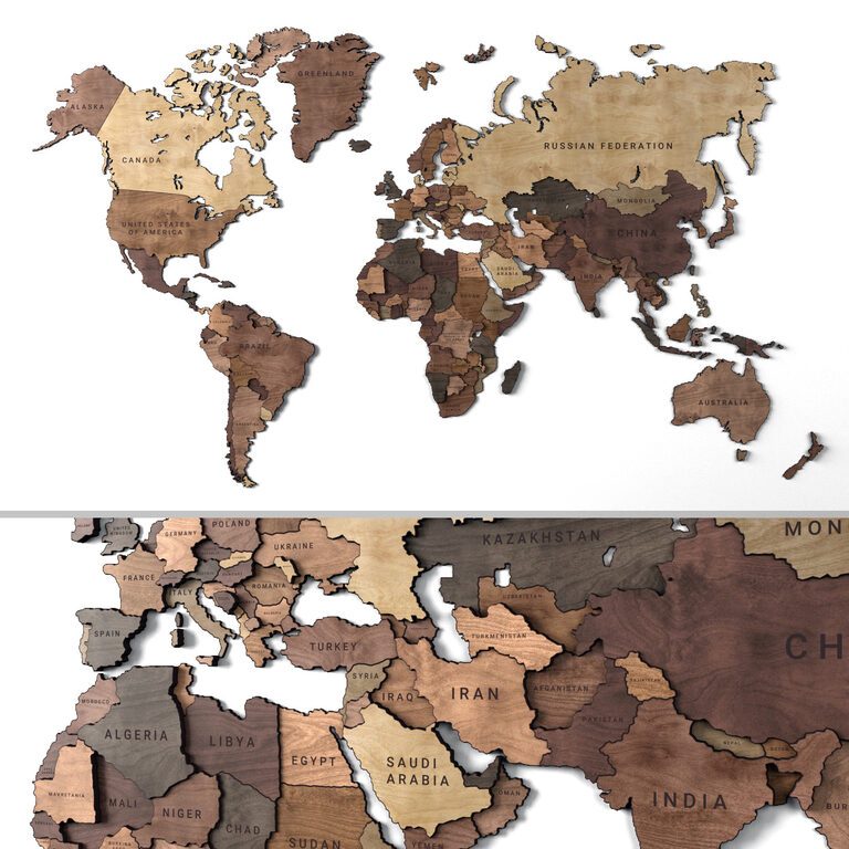 Wooden panel World map 2 (126393) 3D model - Download 3D model Wooden ...
