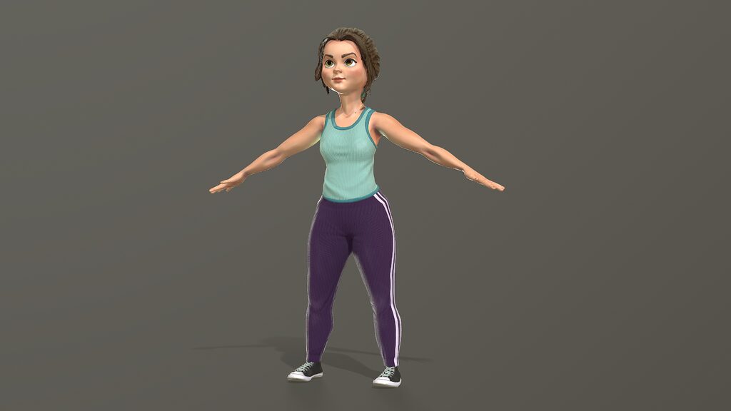 Мультяшная девушка в спортивной одежде и кроссовках Low-poly (137897), 3д модель 1