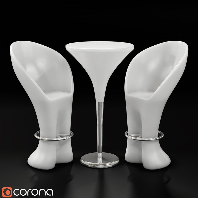 Coffee table and bar chair (148980), 3d model 1