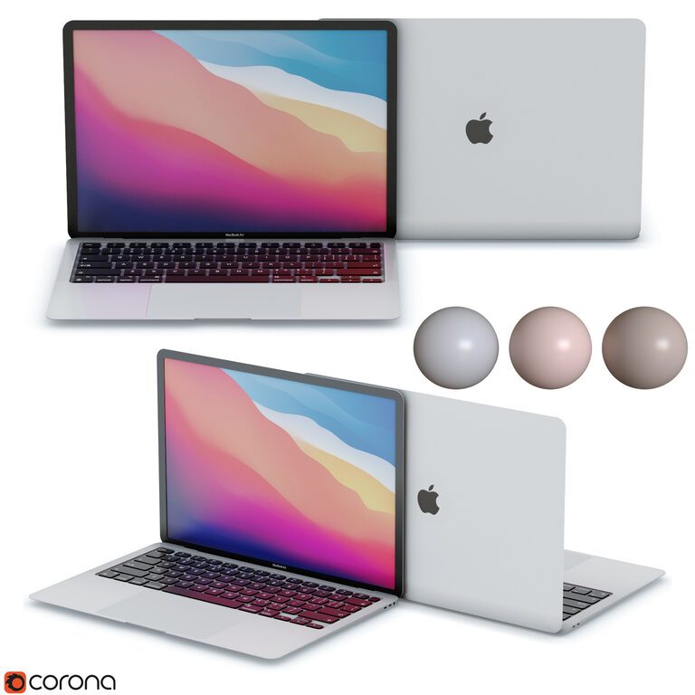 Macbook Air With 3 Color (149036) 3D model - Download 3D model Macbook ...