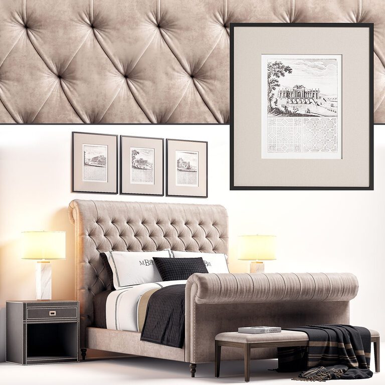 Кровать RH Sleigh Bed (17641), 3д модель 1