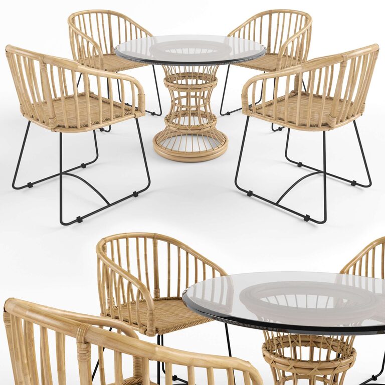 Table And Chair Rattan (176491), 3d model 1