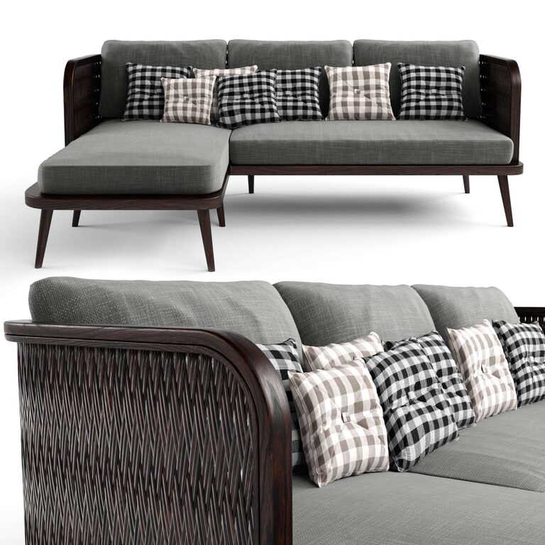 Диван 3-seat Modular Outdoor Rattan Wood (178688), 3д модель 1