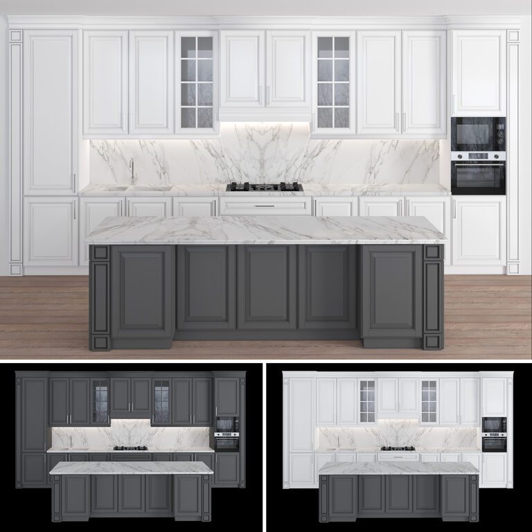 Classic kitchen with 2 materials 41 (181227) 3D model - Download 3D ...