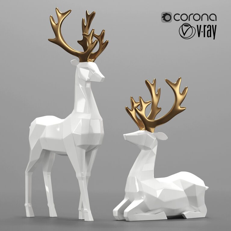 Modern christmas reindeer figurines (high poly+ low poly) (182357) 3D ...