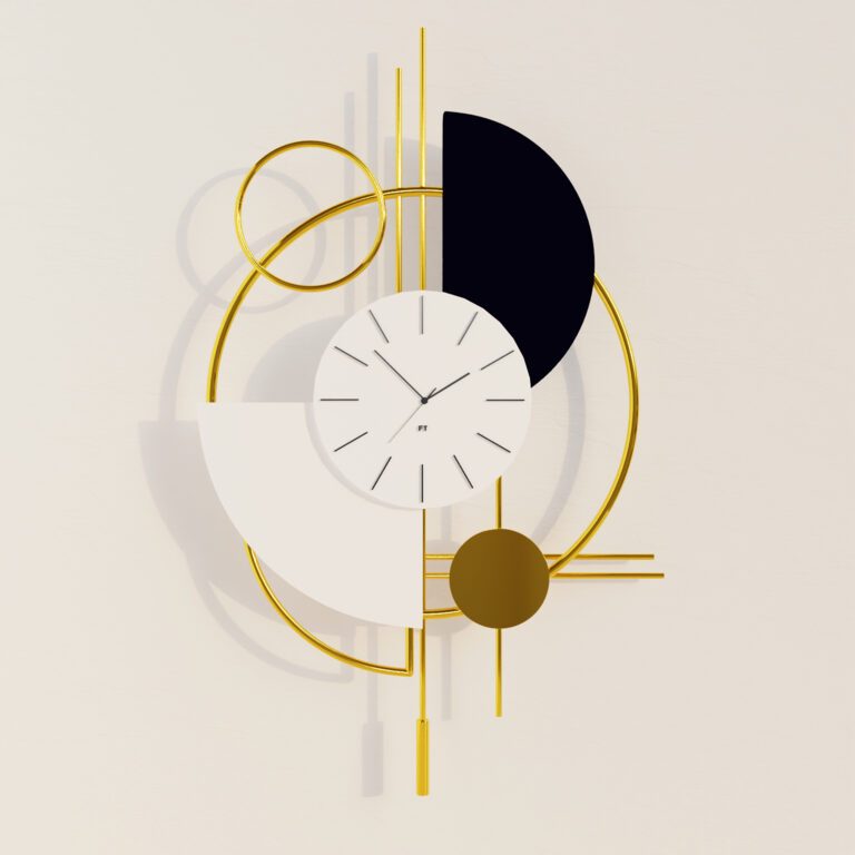 Round Wall Clock Gold Pendulum Geometric Mute Metal Nordic Style ...