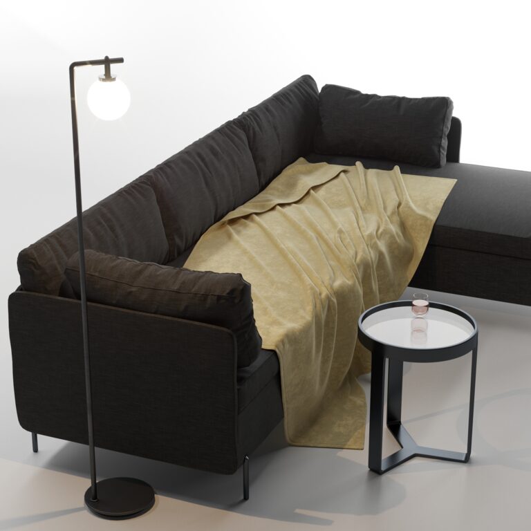 Corner sofa bed by Zarina Design with coffee table and floor lamp (265341), 3d model 1