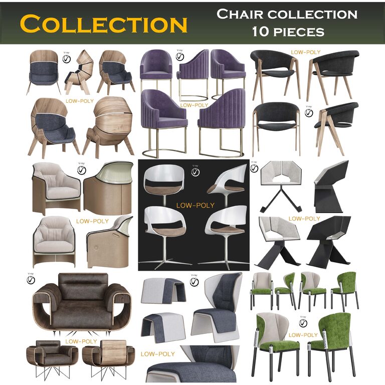 Chair collection 10 pieces (27457) 3D model - Download 3D model Chair ...