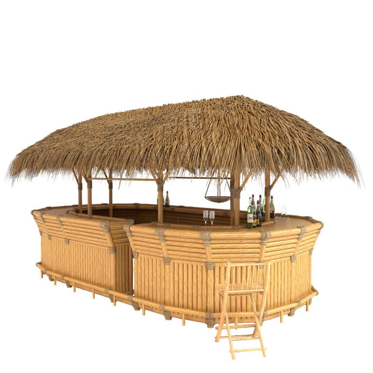 Oval tiki бар з бамбука з торшером і кріслами (322369), 3d модель 1