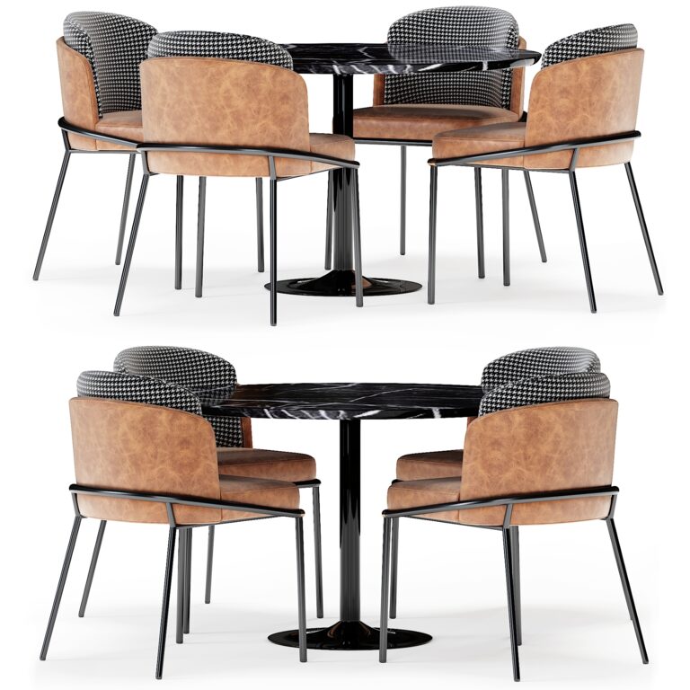 Обеденный стол и кожаный стул Minotti fil noir (323651), 3д модель 1