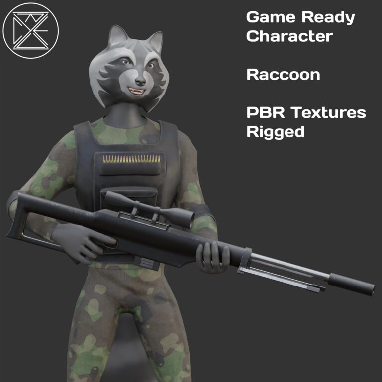 Character Military Raccoon with Weapon Sniper Rifle (325849) 3D model ...