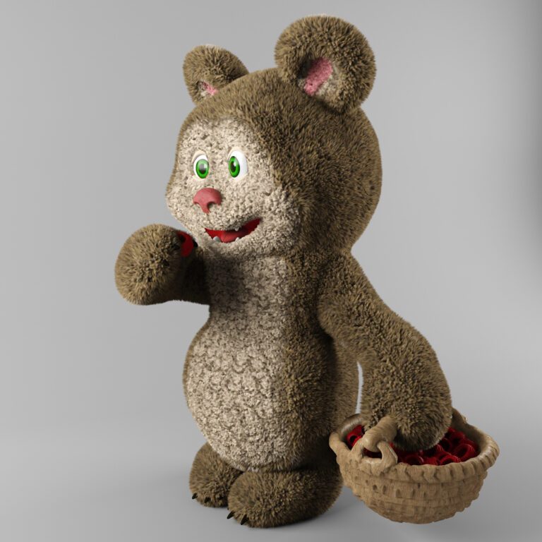 Toy Bear and raspberries (333586), 3d model 1