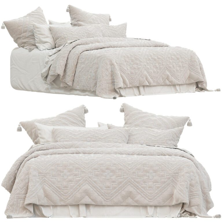 Adairs Oslo Tufted Natural Quilted Quilt Cover Bed (336640), 3d model 1