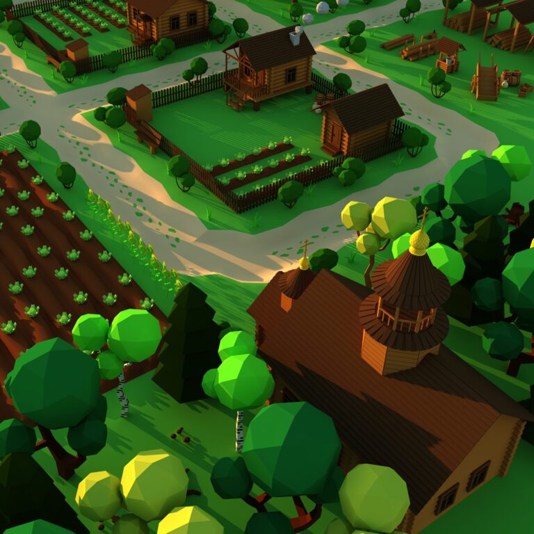 Мультфільм старі дерев'яні села Low Poly (336723) 3D-модель ...