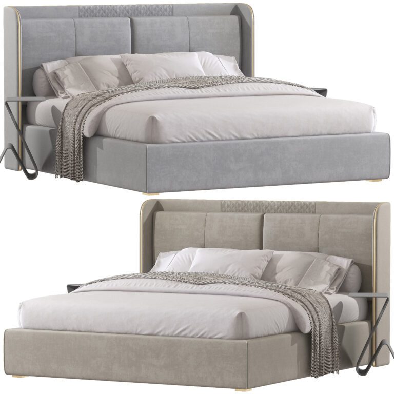Біле двоспальне ліжко Wingback 102 (337257), 3d модель 1
