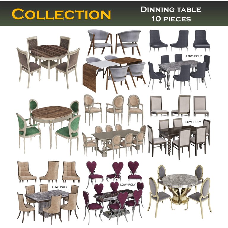 Dining tables and Chairs Low Poly Collection (34236) 3D model ...