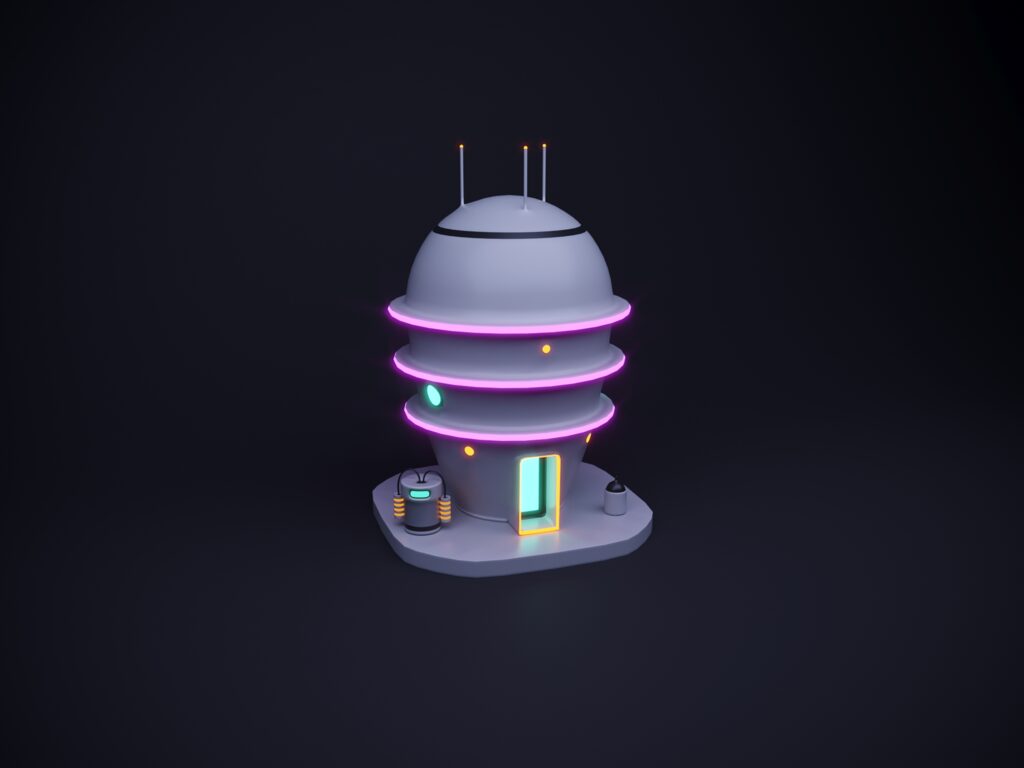 Милый мультяшный научно-фантастический футуристический частный дом Low Poly (344566), 3д модель 1