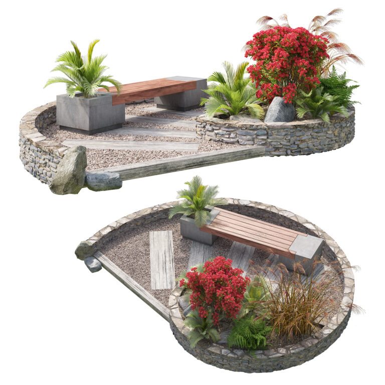 Triangle Bench Withflower Spiral landscape bench with flower planter (349107) 3D model - Download ...