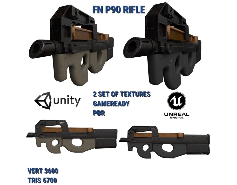 350235 FN P90 beige color assault rifle (350235) 3D model - Download 3D model ...