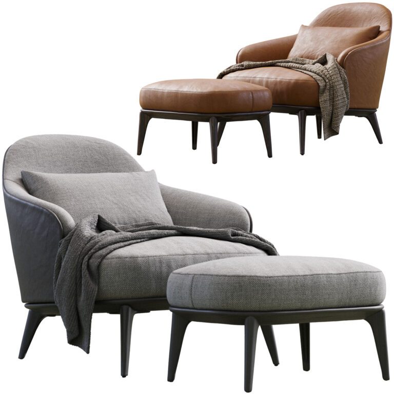 Leslie  Armchair and footrest By Minotti (353043), 3d model 1