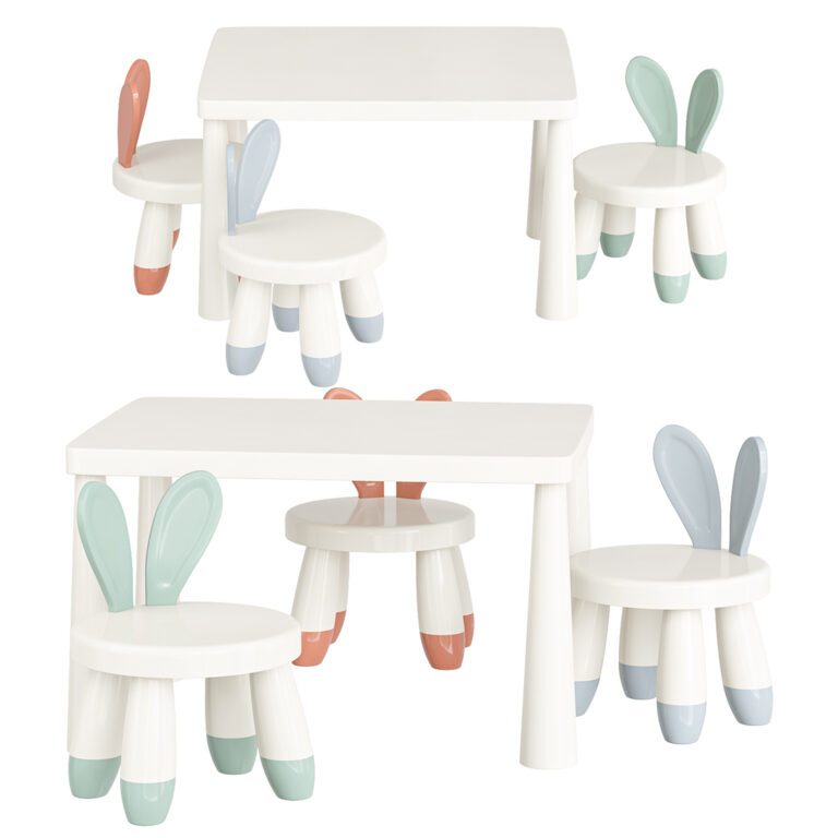 Пластиковый прямоугольный стол Solid Color Crafts  со стулом for Classroom (355092), 3д модель 1