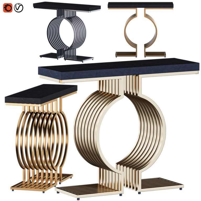 Modern Narrow Console Table with Geometric Metal Base (356049), 3d model 1