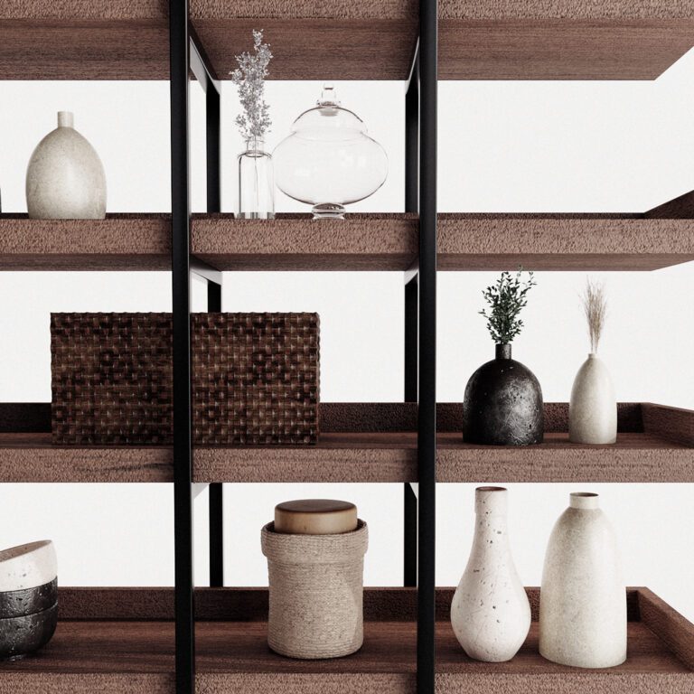 Rack - Shelf 13 - Wooden Shelves with Decorative Objects and Branches ...