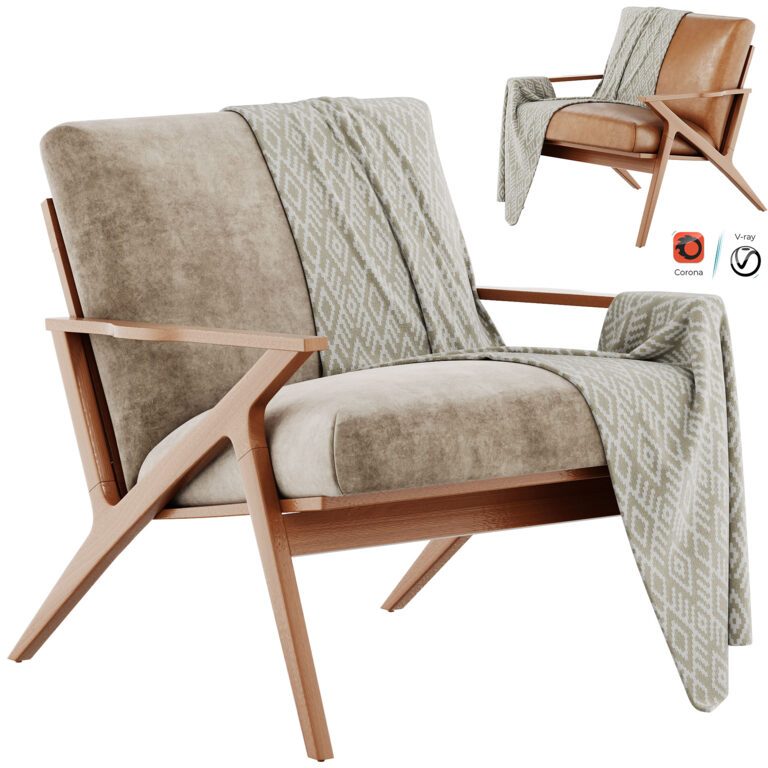 Крісло Печерське з дерев'яним каркасом Crate & Barrel (362288), 3d модель 1