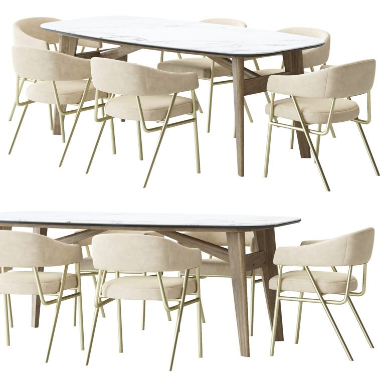 Wire Frame Dining arm Chair and abrey table (364175), 3d model 1