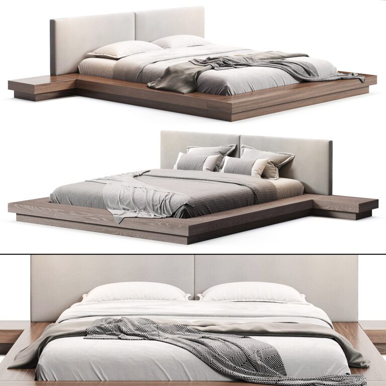 Elegant Leather Platform and Headboard Bed (368749), 3d model 1