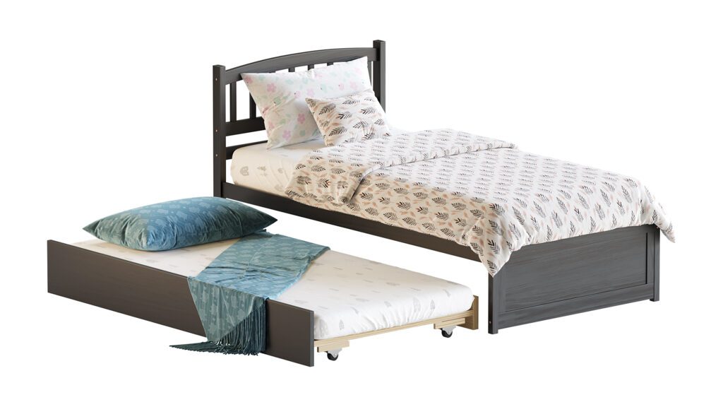 Twin Size Platform Bed Wood Bed Frame with Trundle (370158), 3d model 1