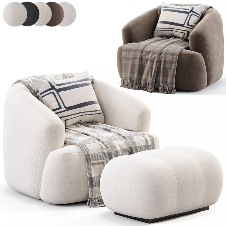 Кресло и подставка для ног Boucle Sessel Sofia By Westwing (375535), 3д модель 1