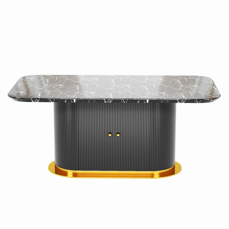 Modern Marble Dining Table for 6 Person with Storage, Black Rectangular ...