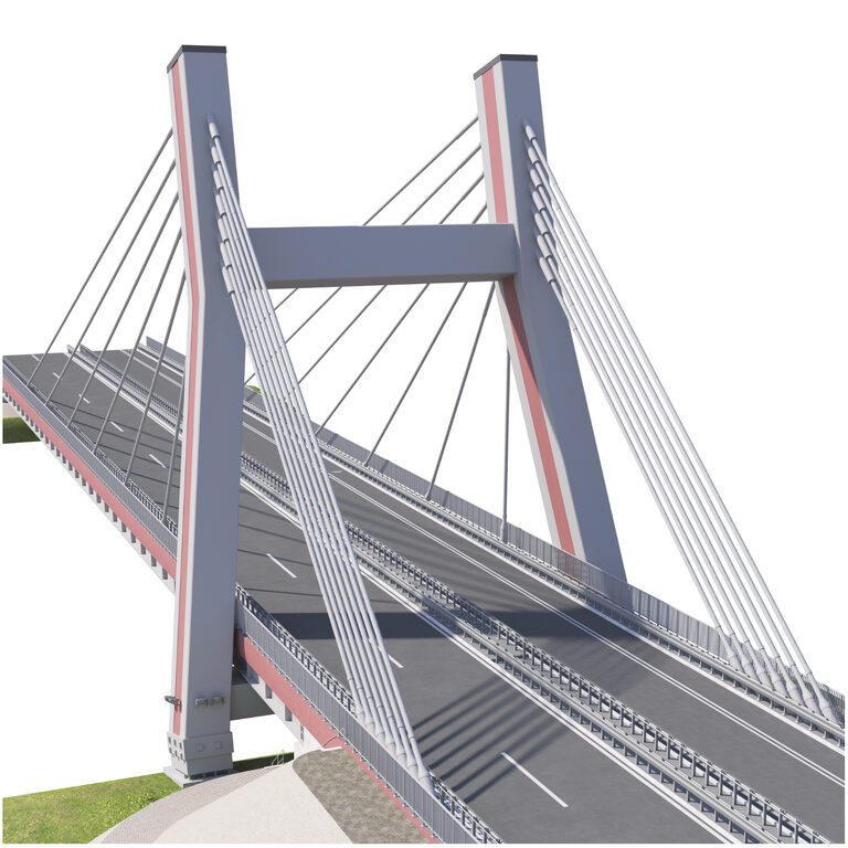 Bridge span with a suspension structure and one supporting column over ...