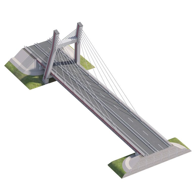Bridge span with a suspension structure and one supporting column over ...