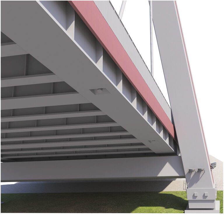 Bridge span with a suspension structure and one supporting column over ...
