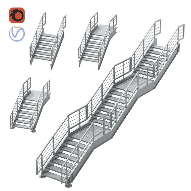 Metal Modular Industrial Staircase Builder set 02 (395722) 3D model ...