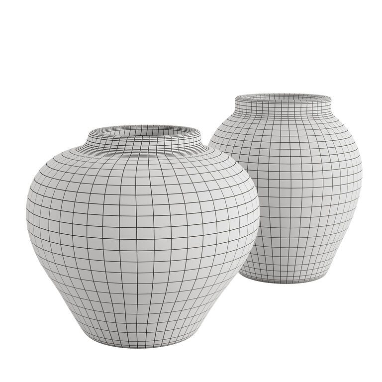 Set of 2 Handmade Ceramic Bud Vases in Yellow Glaze (400747) 3D model ...