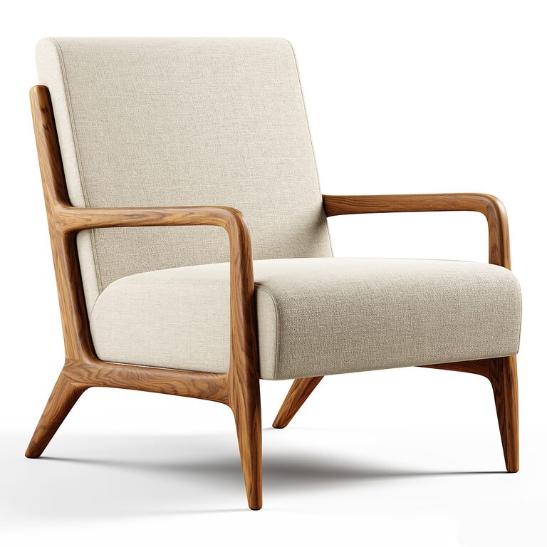 Zara Home Ash wood armchair with linen upholstery (401559) 3D