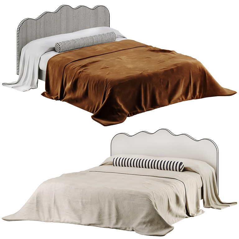 Romy Bed with a Wavy Headboard by Westwing (401769), 3d model 1