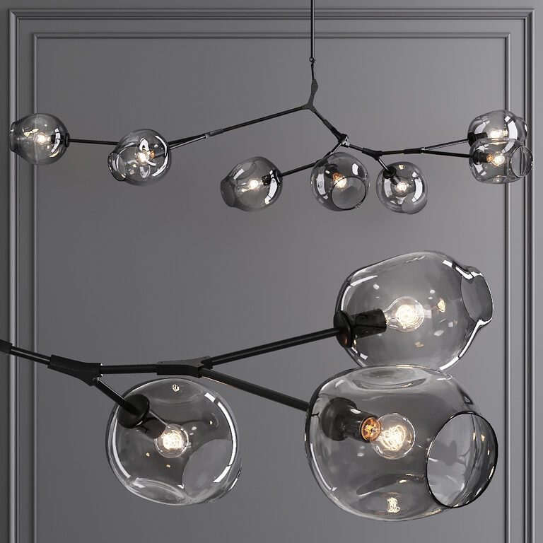 Branching Bubble 7-ball chandelier in oil bronze and gray glass (47005 ...