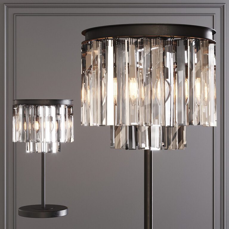 Restoration Hardware 1920S Odeon Clear Glass Table Lamp 2-tier Black (47030), 3d model 1